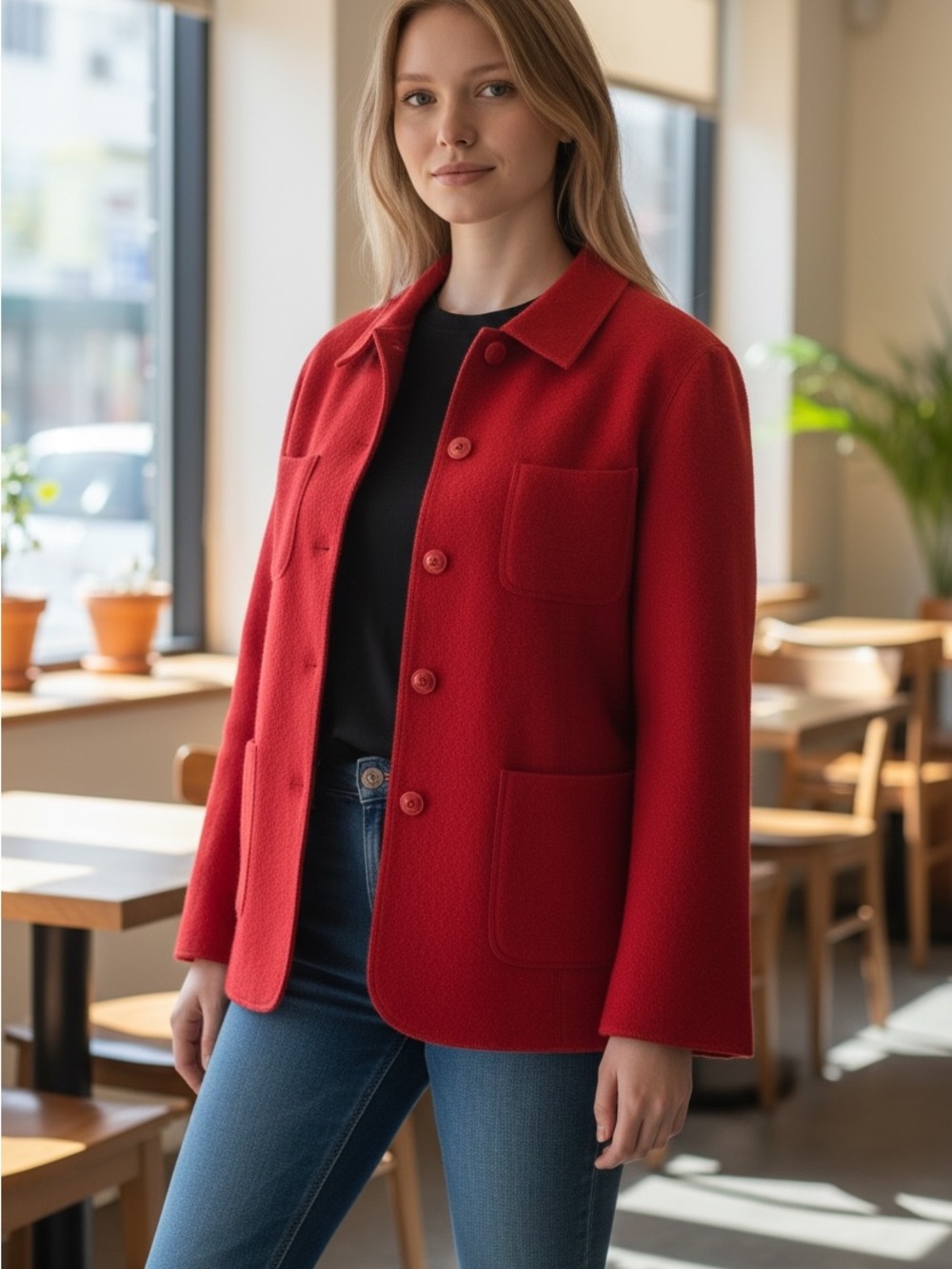 Women's Red Button-Front Jacket